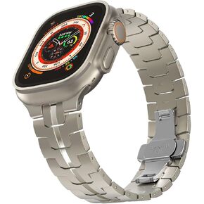 MoKo Titanium Band Compatible with Apple Watch 49mm 45mm 44mm 42mm, Adjustable Sport Strap Wristband for Iwatch Ultra2 Ultra Series 9/8/7/6/5/4/3/2/1/SE with Butterfly Buckle for men, Titanium in Saudi Arabia