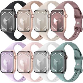 8 Pack Slim Thin Bands Compatible with Apple Watch 38mm 40mm 41mm 42mm 44mm 45mm 46mm 49mm, Replacement Soft Silicone Sport Strap Wristbands for iWatch Series 10/9/8/7/6/5/4/3/2/1 Ultra SE Women Men