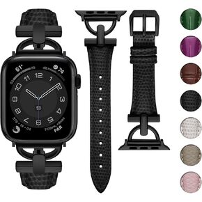wutwuk Compatible with Apple Watch Band 38mm 40mm 41mm Women Apple Watch Leather Bands D-Shape Metal Buckle Premium Genuine Leather for iWatch strap Ultra series 9 8 7 6 5 4 3 2 1 & SE