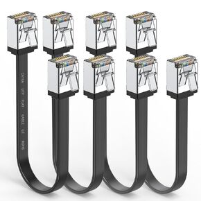 4-Packs 1 Foot CAT6 Flat Ethernet Cable, 10Gbps/250MHz, Short Crystal RJ45 Connector. Ideal for Xbox, Router, PS4/PS5 Gaming & Streaming, Black.