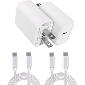 I Phone Charger 20W PD USB C Wall Fast Charger Adapter with 2 Pack 6FT Nylon USB-C to USB-C Cable Compatible for iPhone 16 Series/15 Series/iPad Pro/AirPods/Samsung Galaxy S24 Ultra/S23/S22/S21/S20