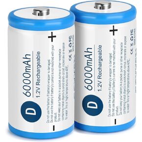 NiMH Rechargeable D Batteries 4 Pack,1.2V 6000mAh High Capacity NiMH D Batteries,Low Self Discharge Long Lasting Pre-Charged D Size Batteries(4Pcs)
