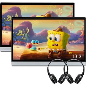 XTRONS 13.3 Inch 2K Video Player - 2G+32G Android Car TV Headrest Monitor Tablet for Back Seat with Wi-Fi and Bluetooth, IPS Touch Screen Support HDMI/Mirror Link/Mutally Control (2PCS+Headphones)