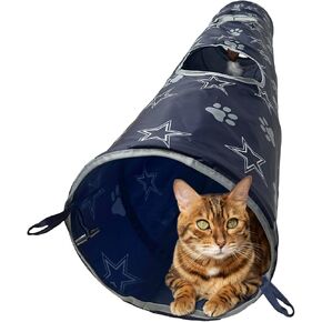 NFL Buffalo Bills Cat Tunnel Tube Toy with Plush Football Catnip and Feathers Collapsible Tunnel for Cats to Play, Peek and Hide, Sporty & Fun Cat Tunnel Toy with Team Logo All-Over Design!