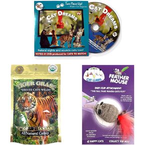 Cat Lures Fun Kit - Cat Dreams DVD, Cat Fishin Feather Mouse, Tiger Grass 1 oz