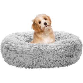 Calming Dog Bed for Small Melium Large Dogs Donut Washable Pet Bed for Puppy and Kitten Anti-Anxiety Donut Warming Cozy Soft Round Bed with Slip-Resistant Bottom (Grey, 24" L x 24" W x 8" Th)