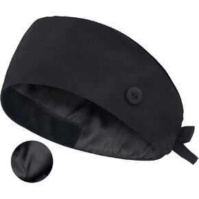 QBA Adjustable Working Cap with Button, 3 PCS, Cotton Working Hat Sweatband, Elastic Bandage Tie Back Hats for Women & Men, One Size, BLK + D.G.+G.D.