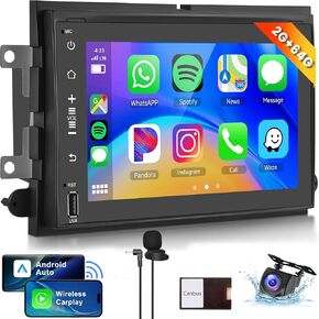2+64G for Ford F150 F250 F350 Fusion Edge Explorer Taurus Freestar Car Radio Wireless Carplay/Android Auto,Android Car Stereo 7Inch Touch Screen GPS WiFi Bluetooth FM/RDS Mirror Link SWC Backup Camera