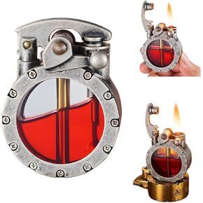 Vintage Trench Lighter, Retro Transparent Kerosene Lighter, Cool Unique Lighter, Antique Steampunk Lighter Refillable Windproof with Creative Clear Bottle Design for Camping BBQ, Gift for Me(Silver-A)