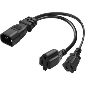 JSADZKJ C14 to 1-15R+NEMA 5-15R Y Splitter Power Extension Cable IEC320-C14 Male Plug to 1-15R&NEMA 5-15R Female AC Power Cord，for Servers, Network Switches TV Computer Monitor(30cm/ 0.98)