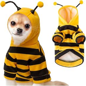 Dog Bee Costume Funny Cat Bee Hoodie Cute Dog Halloween Costumes for Small Medium Size Pet Dog Clothing (Bee, S)