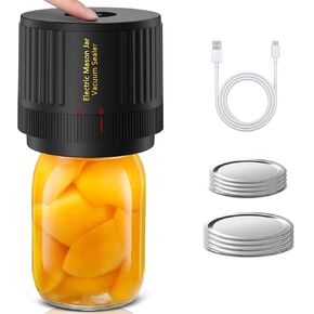Electric Mason Jar Vacuum Sealer, Cordless Vacuum Sealer Kit for Wide-Mouth & Regular-Mouth Mason Jars, for Food Storage and Fermentation, Black