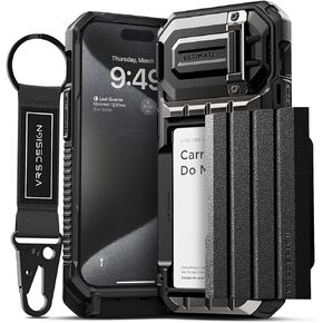 VRS DESIGN Damda Glide Ultimate for iPhone 15 Pro (2023), Premium Sturdy Fully Covered Camera Lens Protection Wallet Case with Multi-Functional Strap (Black)