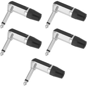 5pcs 1/4" 6.35mm Mono TS Jack Plug 90 Degree 2 Pole Nickel Male Connector for Microphones Earphones Audio Video AV PC(Black)