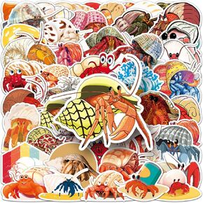 Crab Stickers, 60Pcs Hermit Crab Stickers Vinyl Funny Cartoon Graffiti Ocean Animal Water Bottle Stickers Pack for Kids Teens Boys Girls Adults Scrapbook Laptop Journal Decals