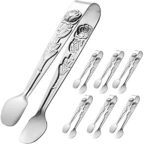 Mini Serving Tongs 5-Inch Small Appetizer Tongs, Set of 6 (Silver)