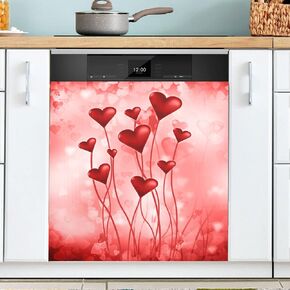 Red Roses Magnetic Dishwasher Cover Flower Magnet Door Decal Panels for Kitchen Appliances Refrigerator Decorative 23x26inch