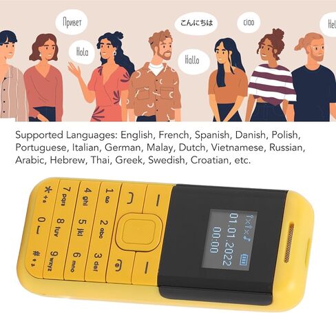 هاتف صغير صغير، هاتف ذكي 2G GSM ثنائي شريحة الاتصال غير مقفل، شاشة 0.66 بوصة 380 مللي أمبير في الساعة للأطفال هاتف ذكي صغير، مشغل صوت بلوتوث هاتف أساسي (أصفر) in Saudi Arabia