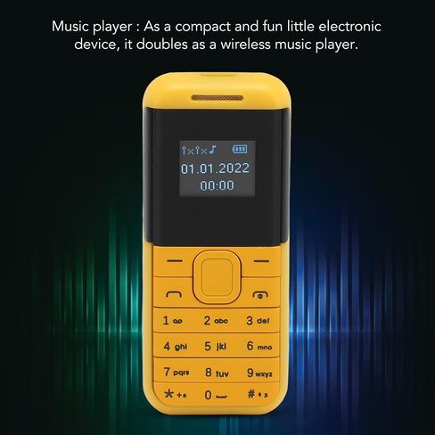 هاتف صغير صغير، هاتف ذكي 2G GSM ثنائي شريحة الاتصال غير مقفل، شاشة 0.66 بوصة 380 مللي أمبير في الساعة للأطفال هاتف ذكي صغير، مشغل صوت بلوتوث هاتف أساسي (أصفر) in Saudi Arabia