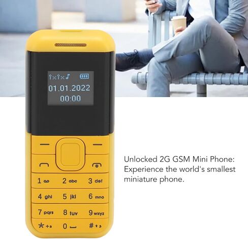 هاتف صغير صغير، هاتف ذكي 2G GSM ثنائي شريحة الاتصال غير مقفل، شاشة 0.66 بوصة 380 مللي أمبير في الساعة للأطفال هاتف ذكي صغير، مشغل صوت بلوتوث هاتف أساسي (أصفر) in Saudi Arabia