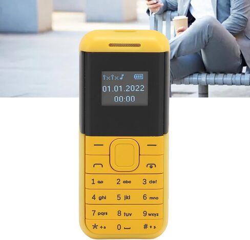 هاتف صغير صغير، هاتف ذكي 2G GSM ثنائي شريحة الاتصال غير مقفل، شاشة 0.66 بوصة 380 مللي أمبير في الساعة للأطفال هاتف ذكي صغير، مشغل صوت بلوتوث هاتف أساسي (أصفر) in Saudi Arabia