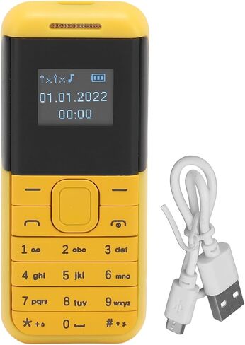 هاتف صغير صغير، هاتف ذكي 2G GSM ثنائي شريحة الاتصال غير مقفل، شاشة 0.66 بوصة 380 مللي أمبير في الساعة للأطفال هاتف ذكي صغير، مشغل صوت بلوتوث هاتف أساسي (أصفر) in Saudi Arabia