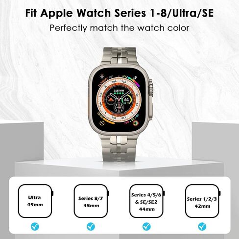 MoKo Titanium Band Compatible with Apple Watch 49mm 45mm 44mm 42mm, Adjustable Sport Strap Wristband for Iwatch Ultra2 Ultra Series 9/8/7/6/5/4/3/2/1/SE with Butterfly Buckle for men, Titanium in Saudi Arabia