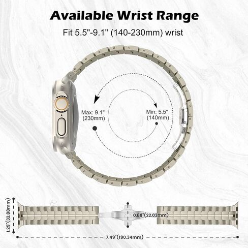 MoKo Titanium Band Compatible with Apple Watch 49mm 45mm 44mm 42mm, Adjustable Sport Strap Wristband for Iwatch Ultra2 Ultra Series 9/8/7/6/5/4/3/2/1/SE with Butterfly Buckle for men, Titanium in Saudi Arabia
