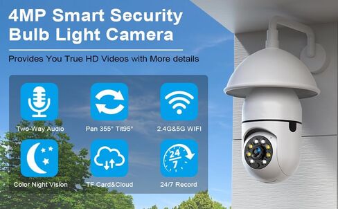 2K / 4MP Light Bulb Security Camera Outdoor Waterproof, 2.4GHz Wireless WiFi Light Socket Camera for Home Secuity with Motion Detection and Alarm, Color Night Vision (IK500) in Saudi Arabia