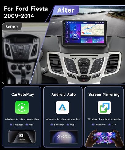 8 Core 4G 64G Car Radio Stereo for Ford Fiesta 2009-2014 with 9inch 1280x720P IPS Touchscreen/Wireless CarPlay/Android Auto/Canbus/DSP/46 EQ/BT 5.0/GPS/WiFi/4G LET/MirrorLink/AHD Backup Camera in Saudi Arabia