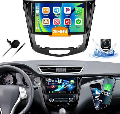 ستيريو سيارة 2G+64G Android 13 لسيارة Nissan Rogue X-Trail Qashqai 2014-2018 مع CarPlay Android Auto 10 بوصات تعمل باللمس وراديو السيارة مع نظام ملاحة GPS HiFi WiFi Bluetooth FM وحدة رأس الكاميرا الاحتياطية in Saudi Arabia