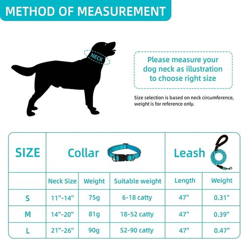 Dog Collar and Leash Set, Reflective Dog Collar Heavy Duty Dog Leash, Adjustable Soft Neoprene Padded Nylon Pet Collars, Comfortable Padded Handle, for Small Medium Large Dogs, 5FT (Blue, Large) in Saudi Arabia