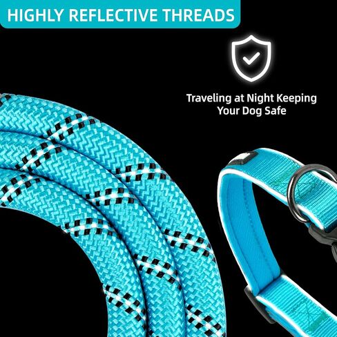 Dog Collar and Leash Set, Reflective Dog Collar Heavy Duty Dog Leash, Adjustable Soft Neoprene Padded Nylon Pet Collars, Comfortable Padded Handle, for Small Medium Large Dogs, 5FT (Blue, Large) in Saudi Arabia