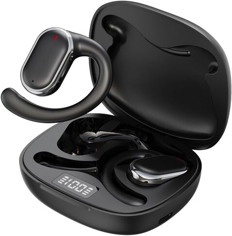 Ear-Hook Style Wireless Bluetooth Headset, Hanging Not in Ear HiFi Stereo Headphones, Ultra Comfort Open-Ear Earphones, Ergonomic Sports Running Headsets, IPX6 Waterproof (Black) in Saudi Arabia
