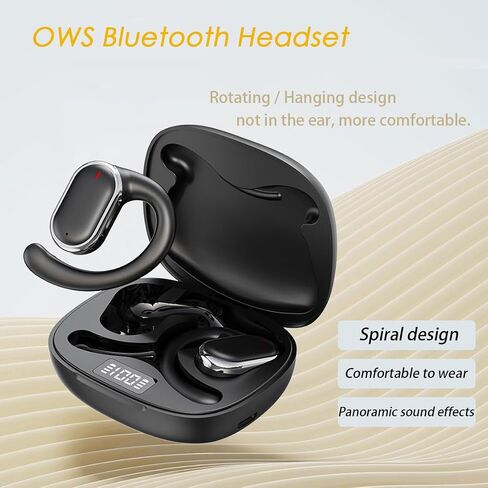 Ear-Hook Style Wireless Bluetooth Headset, Hanging Not in Ear HiFi Stereo Headphones, Ultra Comfort Open-Ear Earphones, Ergonomic Sports Running Headsets, IPX6 Waterproof (Black) in Saudi Arabia
