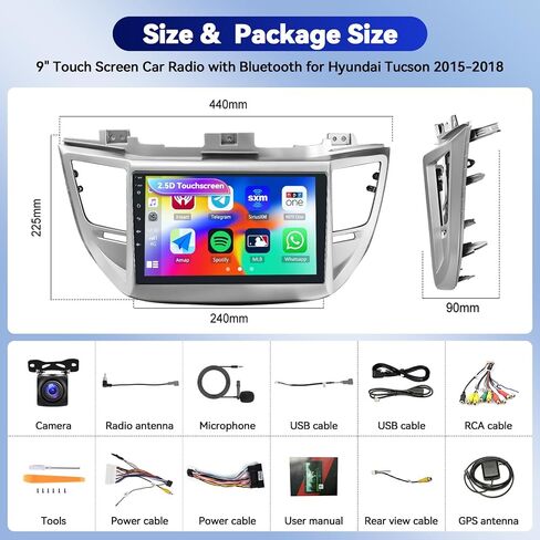 CAMECHO 2+64G Android 13 Car Stereo for Hyundai Tucson 2015-2018, Wireless CarPlay Radio & Android Auto Car Radio, 9" Touch Screen in-Dash GPS with Bluetooth WiFi RDS SWC Mirror Link in Saudi Arabia