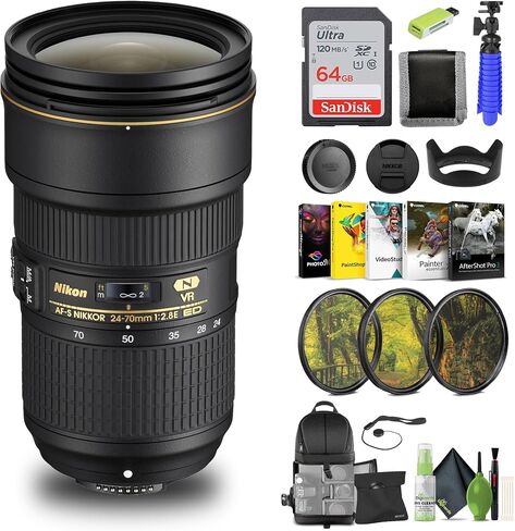 Nikon Nikkor Z 24-70mm f/2.8 S Optical Zoom Lens Z (20089) + 64GB Memory Card + Filter Kit + Backpack + Card Reader + Corel Photo Software + Flex Tripod + Cap Keeper + More (Renewed) in Saudi Arabia