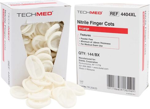 Dukal TEC 4404L Tech-Med Nitrile Finger Cot، كبير، سمك 0.08 مم (عبوة من 144 قطعة) in Kuwait