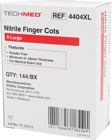 Dukal TEC 4404L Tech-Med Nitrile Finger Cot، كبير، سمك 0.08 مم (عبوة من 144 قطعة) in Kuwait