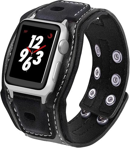 سوار جلدي عريض متوافق مع Apple Watch Series 9 8 7 6 5 4 3 2 Ultra SE 49mm 45mm 44mm 40mm 38mm 41mm 42mm Band للرجال والنساء Gothic، Punk Goth Military سوار ساعة ذكية لأحزمة iWatch in Kuwait