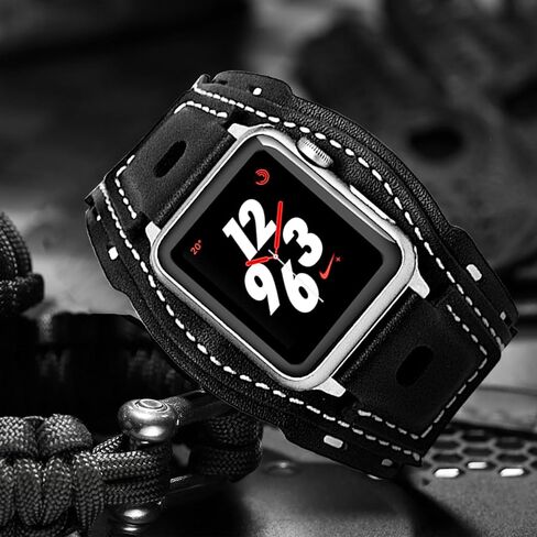 سوار جلدي عريض متوافق مع Apple Watch Series 9 8 7 6 5 4 3 2 Ultra SE 49mm 45mm 44mm 40mm 38mm 41mm 42mm Band للرجال والنساء Gothic، Punk Goth Military سوار ساعة ذكية لأحزمة iWatch in Kuwait