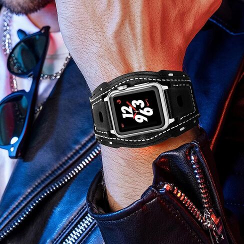 سوار جلدي عريض متوافق مع Apple Watch Series 9 8 7 6 5 4 3 2 Ultra SE 49mm 45mm 44mm 40mm 38mm 41mm 42mm Band للرجال والنساء Gothic، Punk Goth Military سوار ساعة ذكية لأحزمة iWatch in Kuwait