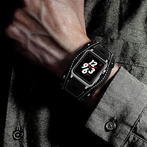 سوار جلدي عريض متوافق مع Apple Watch Series 9 8 7 6 5 4 3 2 Ultra SE 49mm 45mm 44mm 40mm 38mm 41mm 42mm Band للرجال والنساء Gothic، Punk Goth Military سوار ساعة ذكية لأحزمة iWatch in Kuwait