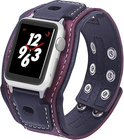 سوار جلدي عريض متوافق مع Apple Watch Series 9 8 7 6 5 4 3 2 Ultra SE 49mm 45mm 44mm 40mm 38mm 41mm 42mm Band للرجال والنساء Gothic، Punk Goth Military سوار ساعة ذكية لأحزمة iWatch in Kuwait
