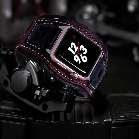 سوار جلدي عريض متوافق مع Apple Watch Series 9 8 7 6 5 4 3 2 Ultra SE 49mm 45mm 44mm 40mm 38mm 41mm 42mm Band للرجال والنساء Gothic، Punk Goth Military سوار ساعة ذكية لأحزمة iWatch in Kuwait