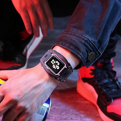 سوار جلدي عريض متوافق مع Apple Watch Series 9 8 7 6 5 4 3 2 Ultra SE 49mm 45mm 44mm 40mm 38mm 41mm 42mm Band للرجال والنساء Gothic، Punk Goth Military سوار ساعة ذكية لأحزمة iWatch in Kuwait
