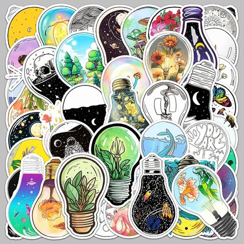 Light Bulb World Stickers - 50 Pcs Light Bulb Stickers for Laptop, Water Bottles, Scrapbooking, Phone - All Things in The World in The Light Bulb Decoration Stickers Gifts for Kids, Teens, Adults in Saudi Arabia