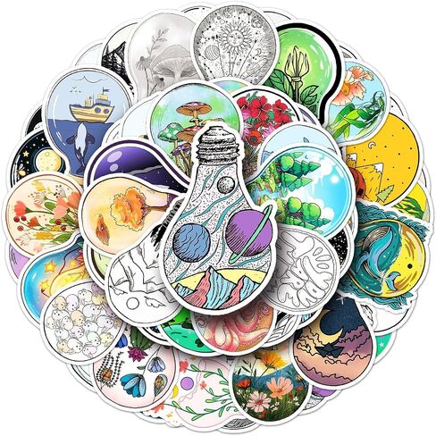 Light Bulb World Stickers - 50 Pcs Light Bulb Stickers for Laptop, Water Bottles, Scrapbooking, Phone - All Things in The World in The Light Bulb Decoration Stickers Gifts for Kids, Teens, Adults in Saudi Arabia