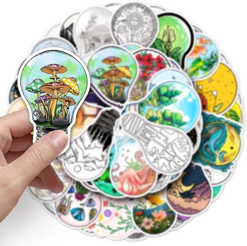 Light Bulb World Stickers - 50 Pcs Light Bulb Stickers for Laptop, Water Bottles, Scrapbooking, Phone - All Things in The World in The Light Bulb Decoration Stickers Gifts for Kids, Teens, Adults in Saudi Arabia