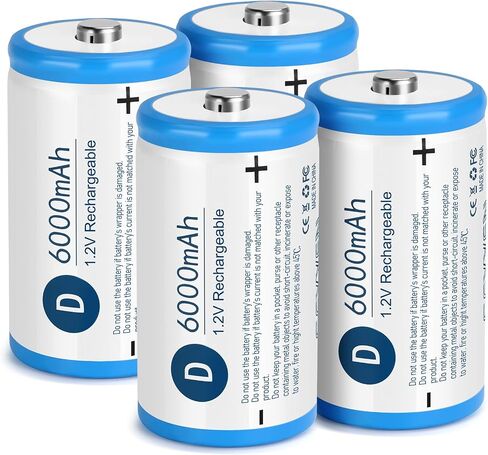 NiMH Rechargeable D Batteries 4 Pack,1.2V 6000mAh High Capacity NiMH D Batteries,Low Self Discharge Long Lasting Pre-Charged D Size Batteries(4Pcs) in Saudi Arabia